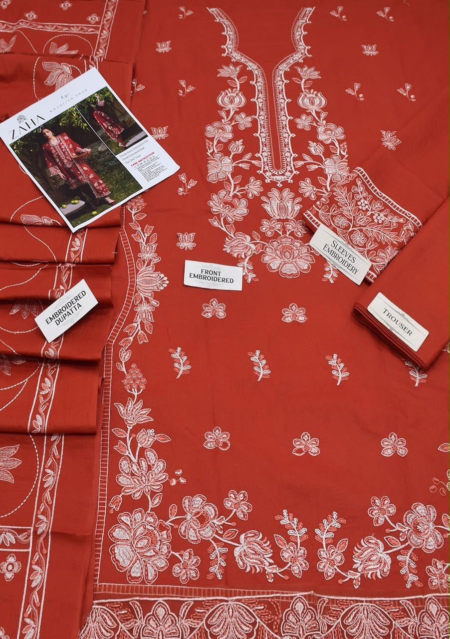 ZAHA BRAND EMBROIDERED 3-PIECE DHANAK SUIT UNSTITCHED