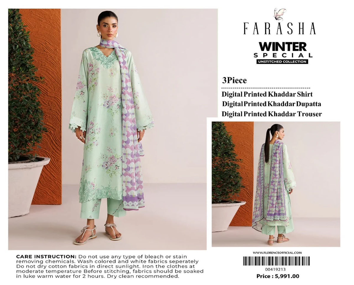 Farasha 3-piece khaddar Digital Printed unstitched