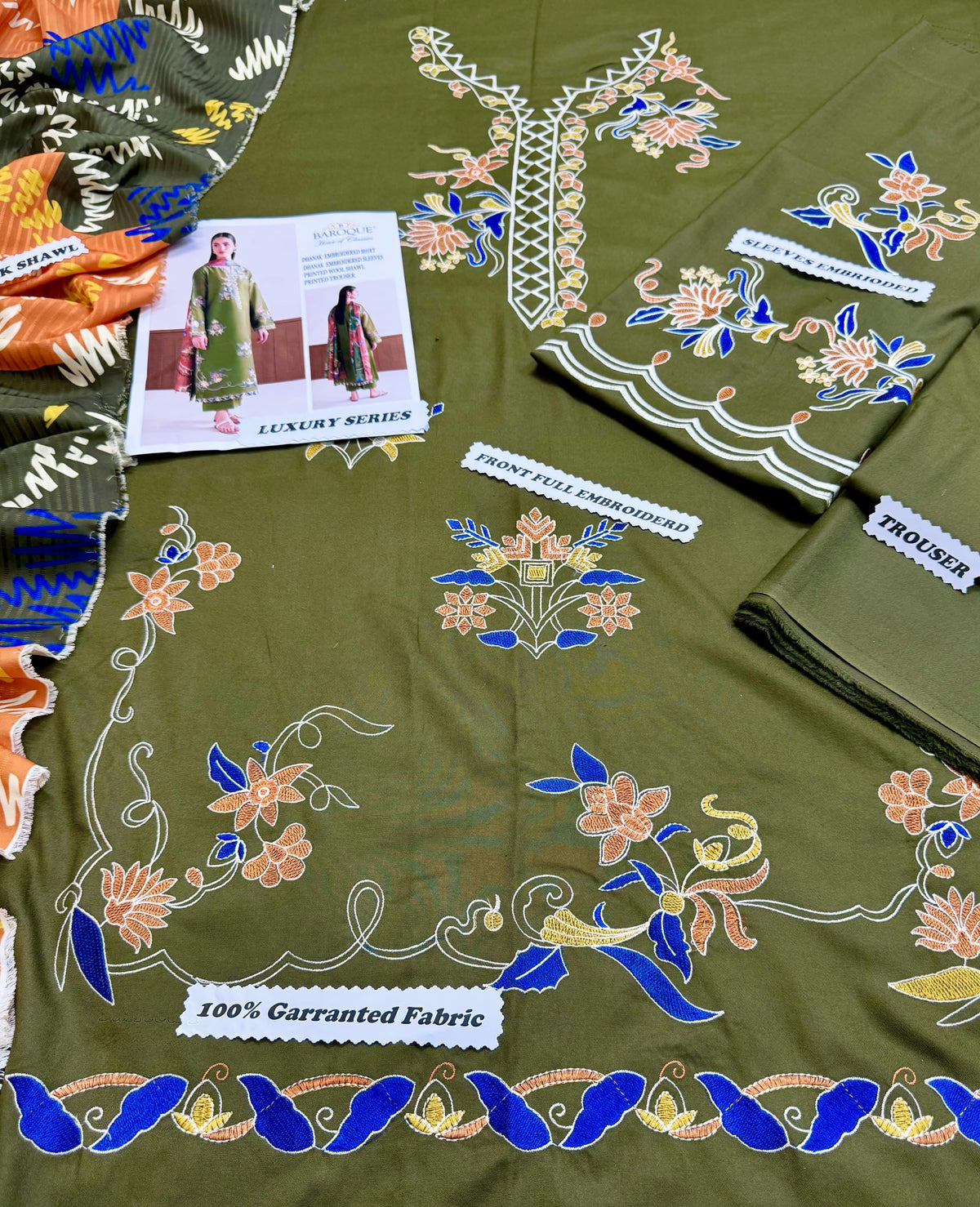 Baroque Brand 3-Piece embroidered Suit Unstitched