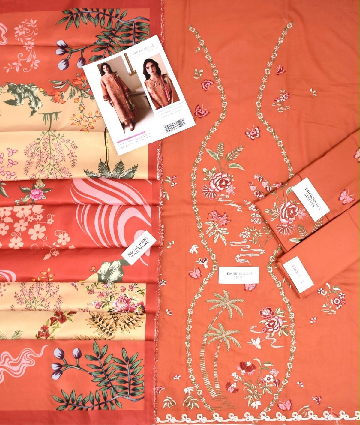 REBUBLIC BRAND DHANAK EMBROIDERED SUIT UNSTITCHED 3-PIECE