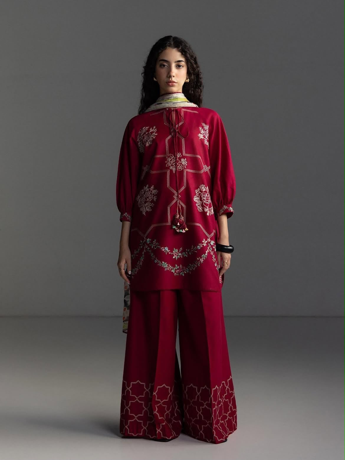 COCO BY ZARA SHAHJAHAN 3-Piece Embroidered Dhanak Suit Unstitched