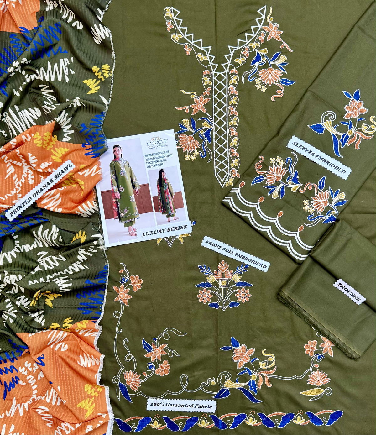 Baroque Brand 3-Piece embroidered Suit Unstitched