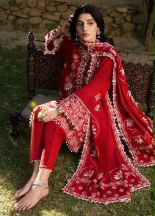 ZAHA BRAND EMBROIDERED 3-PIECE DHANAK SUIT UNSTITCHED