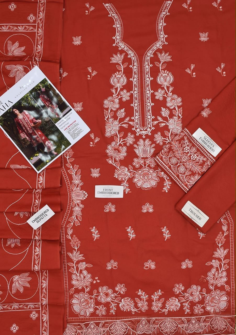ZAHA BRAND EMBROIDERED 3-PIECE DHANAK SUIT UNSTITCHED