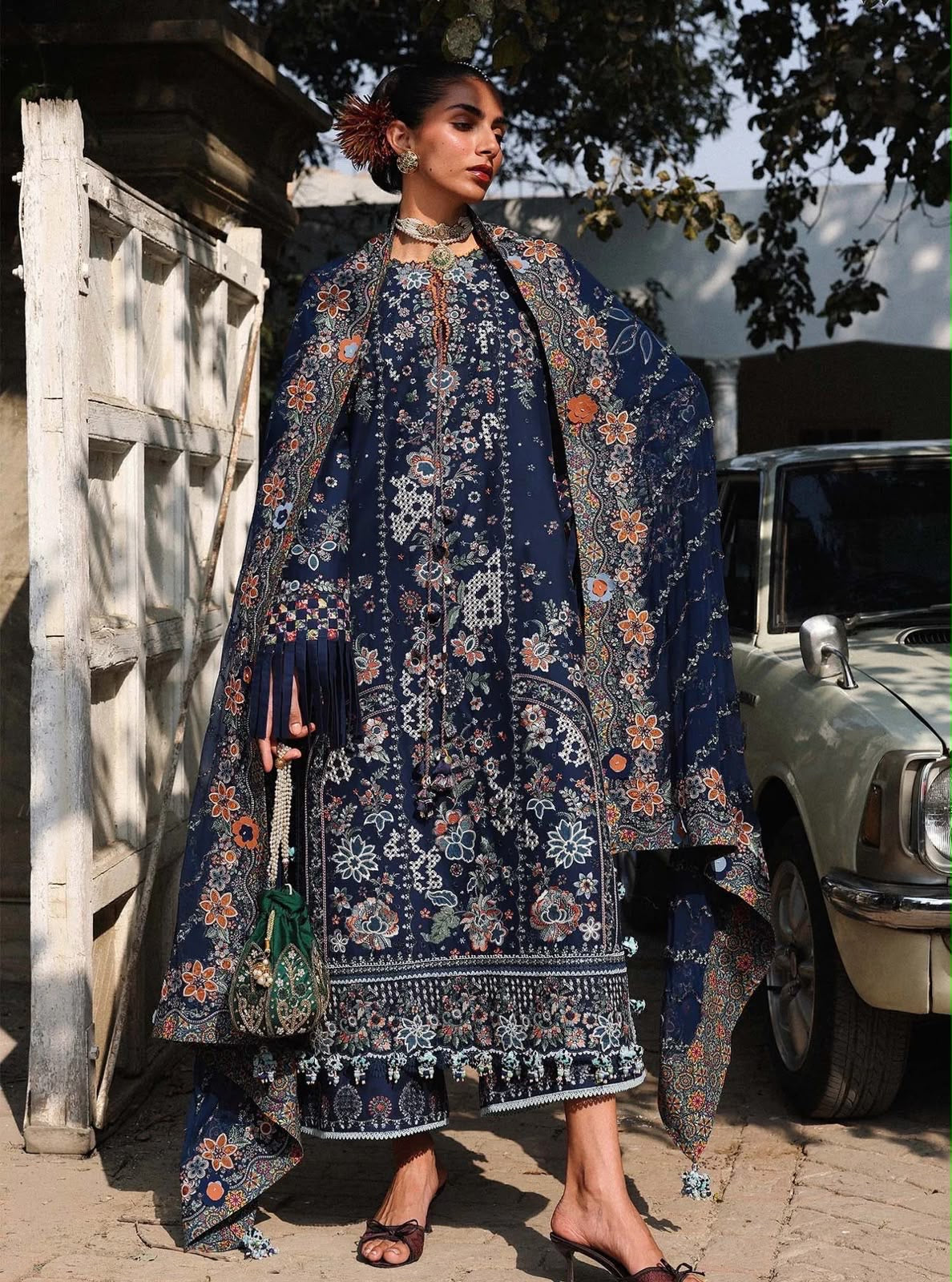 HUSSAIN REHAR LUXURY DHANAK 3-PIECE SUIT UNSTITCHED EMBROIDERED