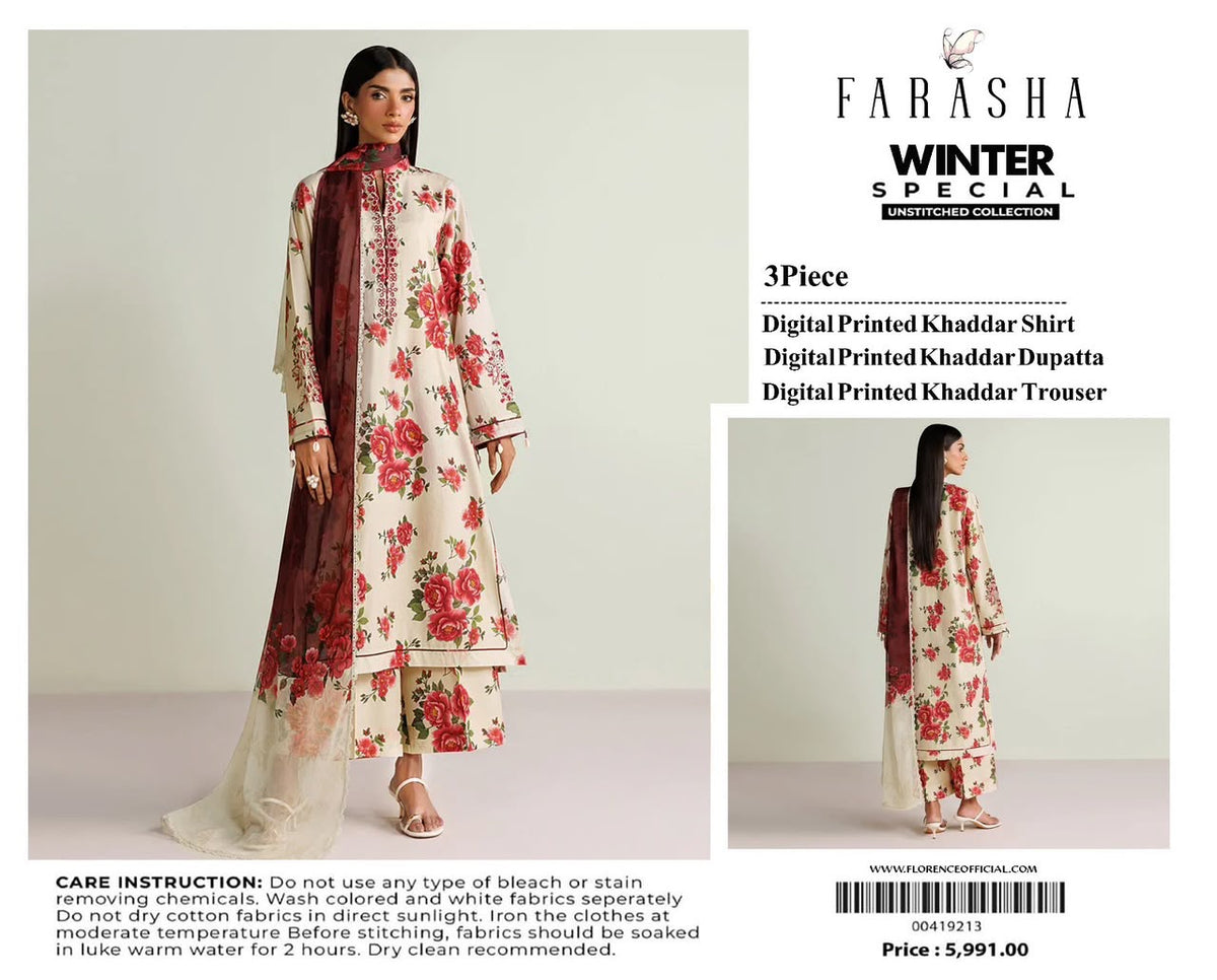 Farasha 3-piece khaddar Digital Printed unstitched