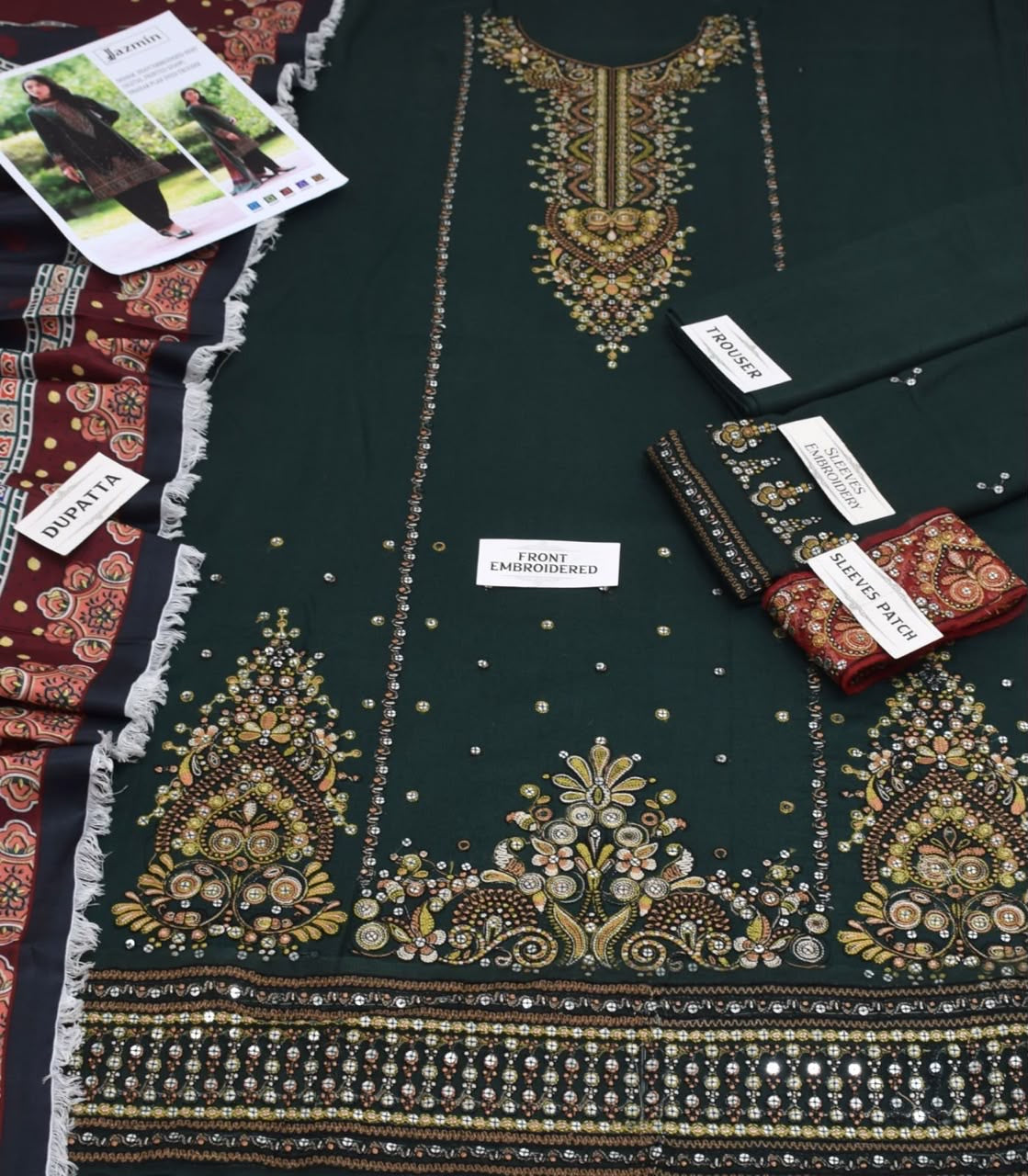 JAZMIN Dhanak 3-Piece Embroidered Suit Unstitched