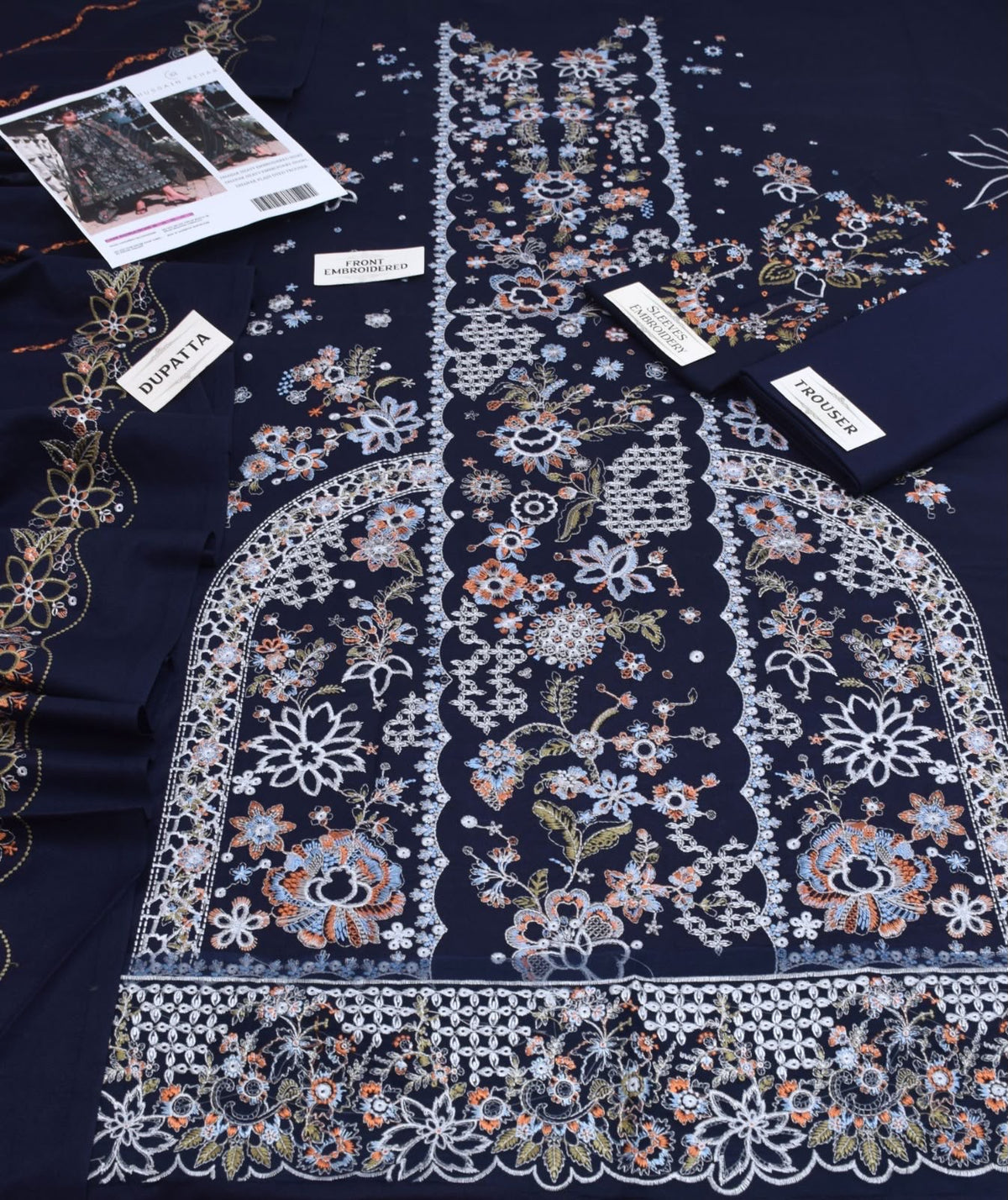 HUSSAIN REHAR LUXURY DHANAK 3-PIECE SUIT UNSTITCHED EMBROIDERED