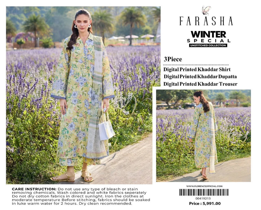 Farasha 3-piece khaddar Digital Printed unstitched