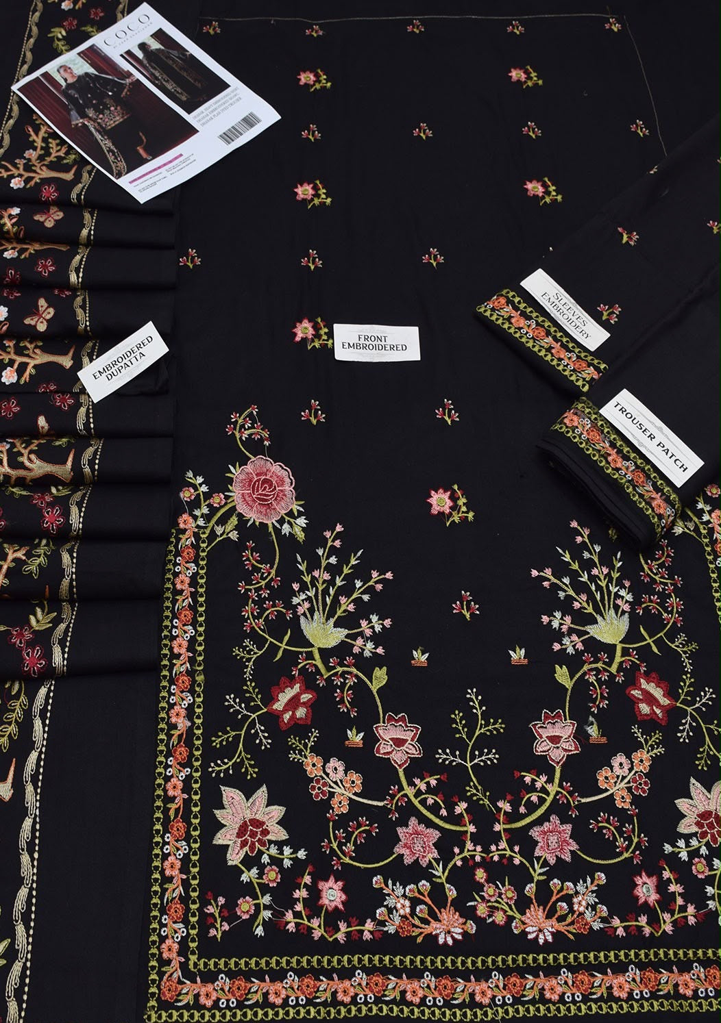 COCO BY ZARA SHAHJAHAN 3-Piece Dhanak Embroidered Suit Unstitched