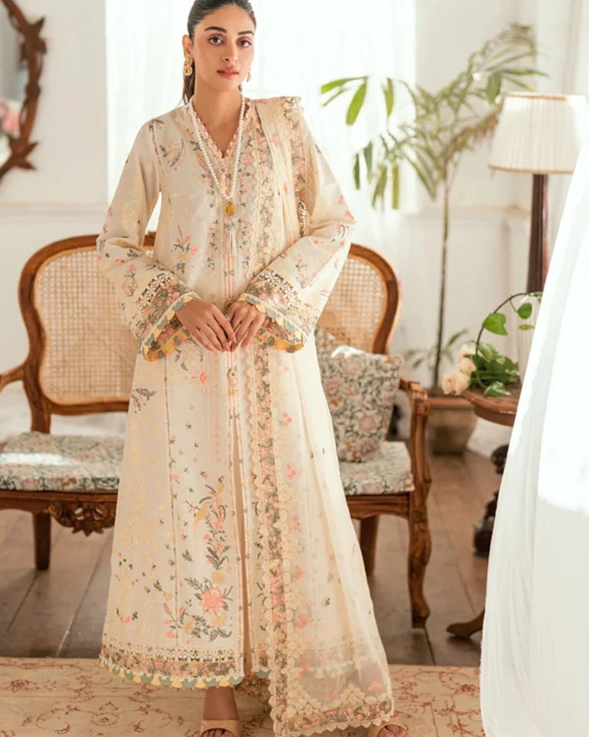 COCO BY ZARA SHAHJAHAN 3-PIECE EMBROIDERED DHANAK SUIT UNSTITCHED