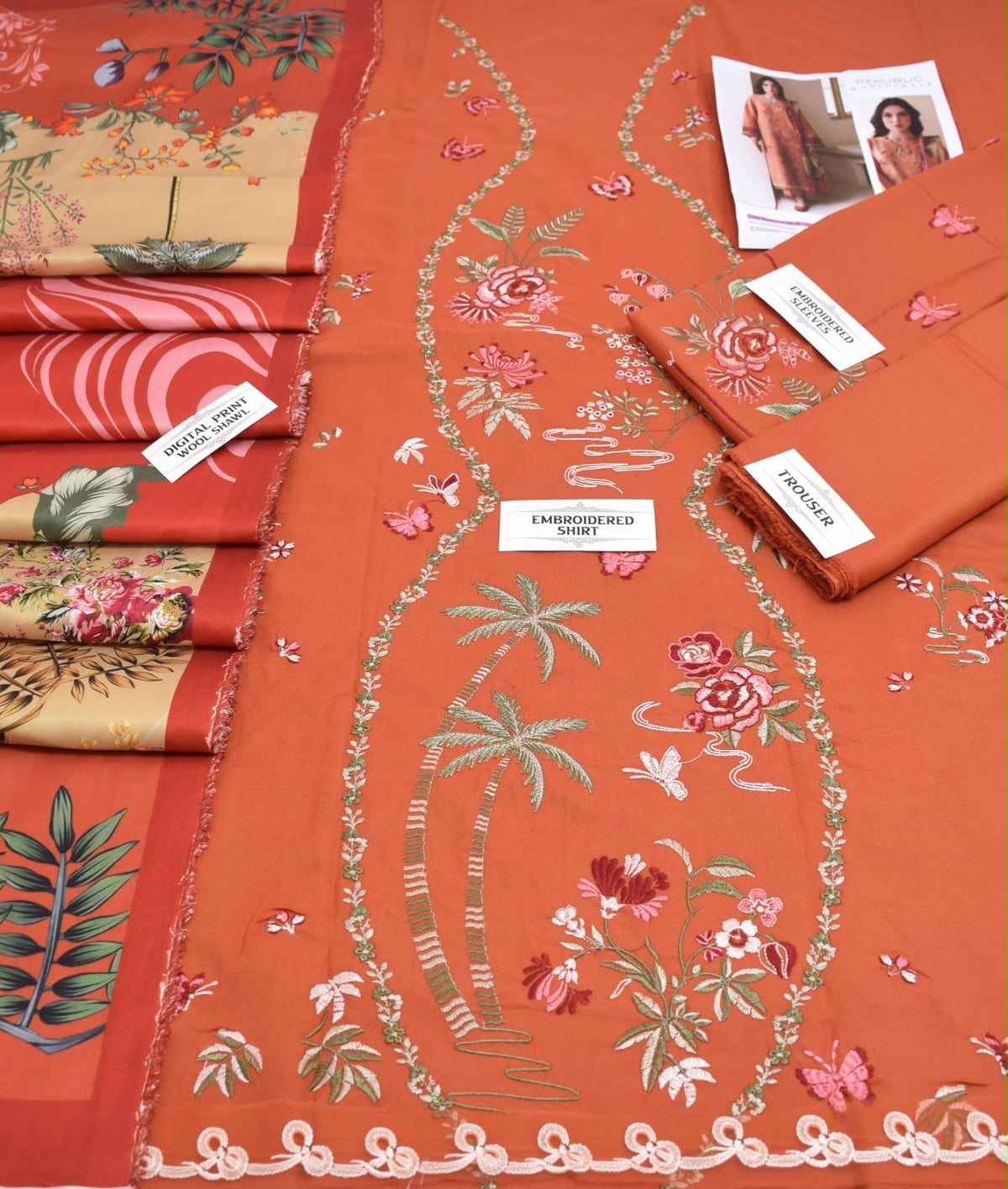 REBUBLIC BRAND DHANAK EMBROIDERED SUIT UNSTITCHED 3-PIECE