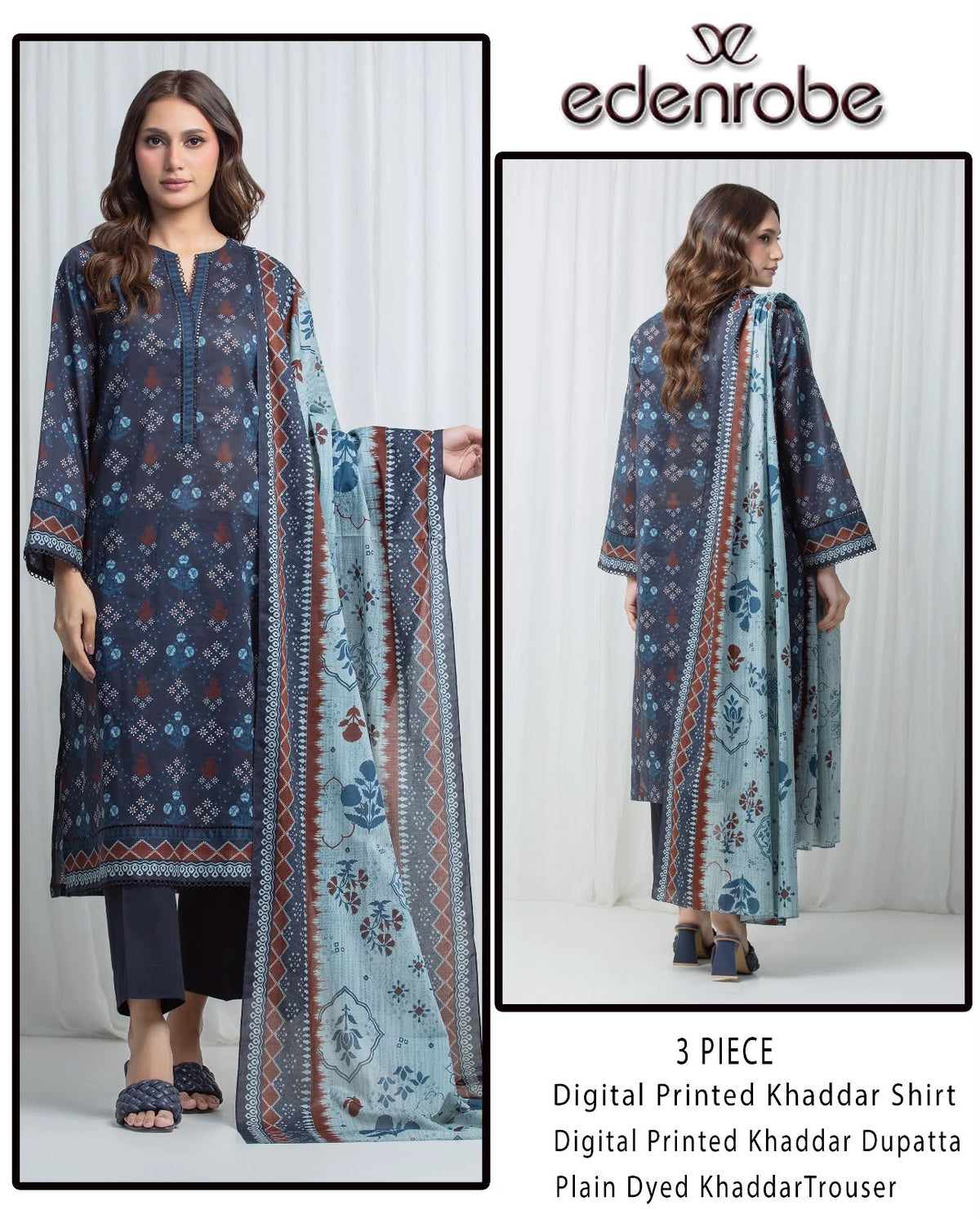 Eden robe 3-piece digital printed khaddar