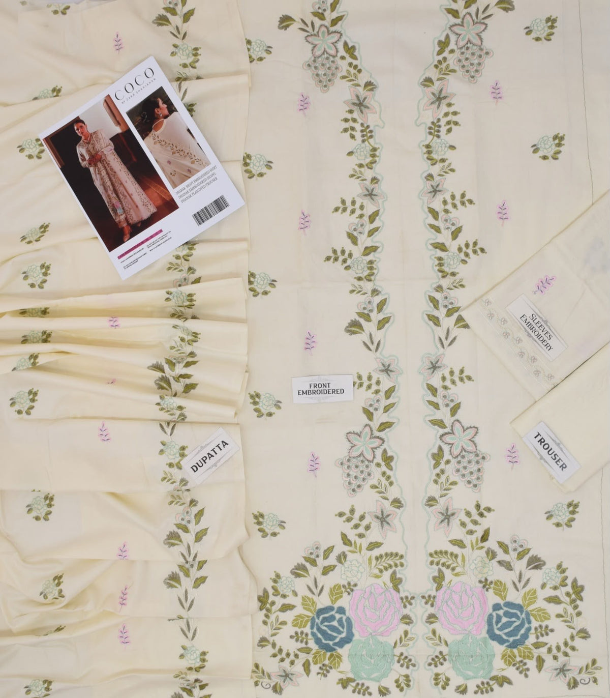 COCO BY ZARA SHAHJAHAN 3-PIECE EMBROIDERED DHANAK SUIT UNSTITCHED