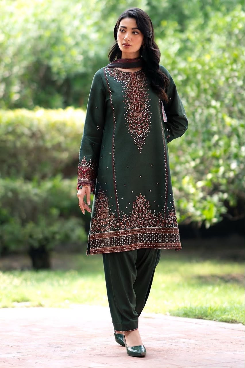 JAZMIN Dhanak 3-Piece Embroidered Suit Unstitched