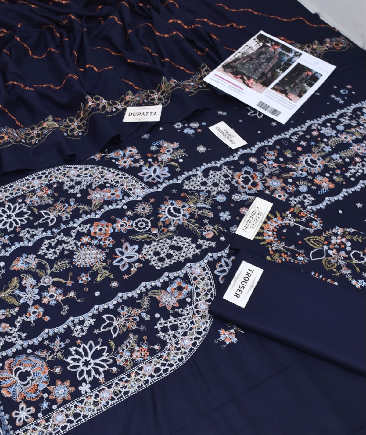 HUSSAIN REHAR LUXURY DHANAK 3-PIECE SUIT UNSTITCHED EMBROIDERED