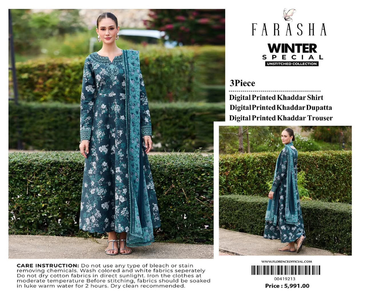 Farasha 3-piece khaddar Digital Printed unstitched
