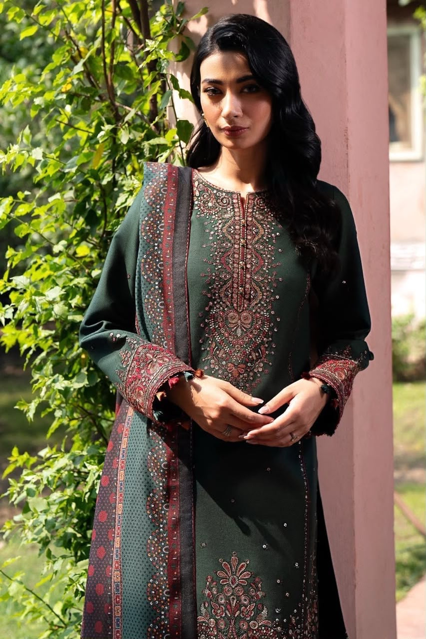 JAZMIN Dhanak 3-Piece Embroidered Suit Unstitched